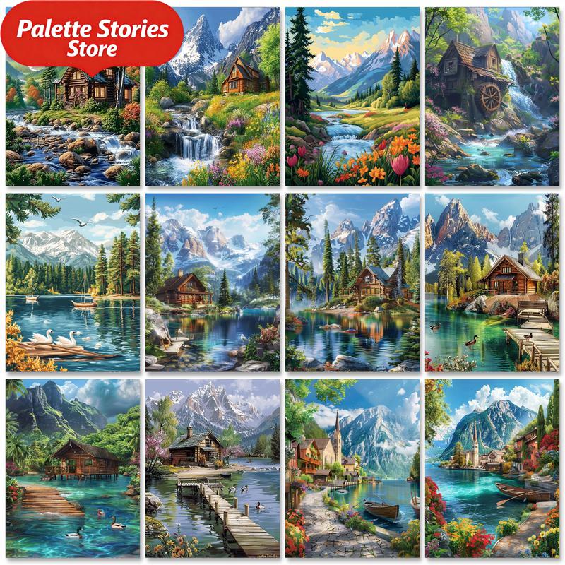 Art Craft Village - FramelessPainting By Numbers Mountain Village Drawing