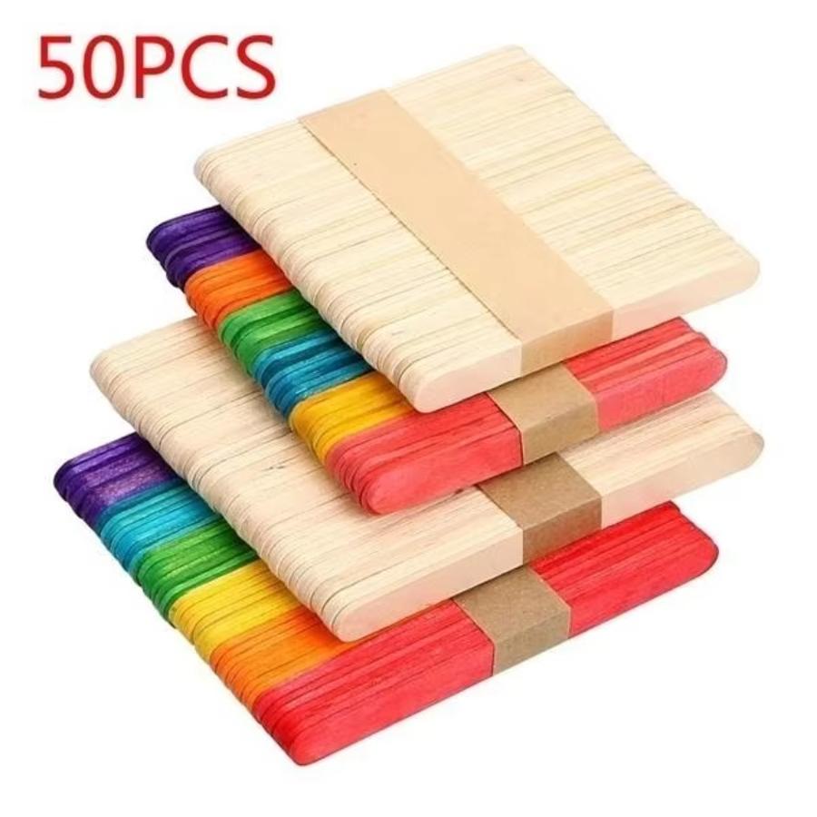 Art Craft Ice Cream - 50 Pcs Lot Natural Colored Wooden
