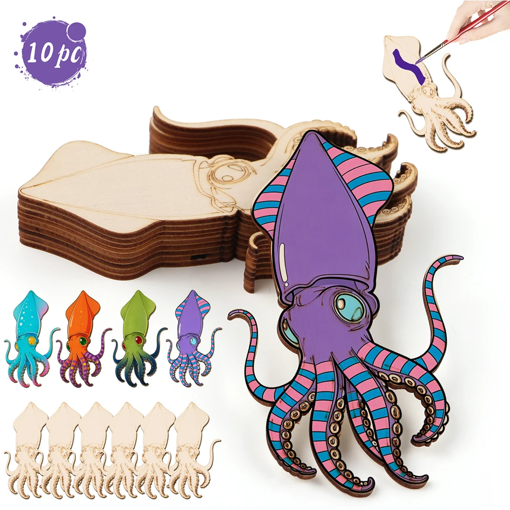 Art Craft Usa - 10pcs/set Unfinished Wood Craft Octopus Animal