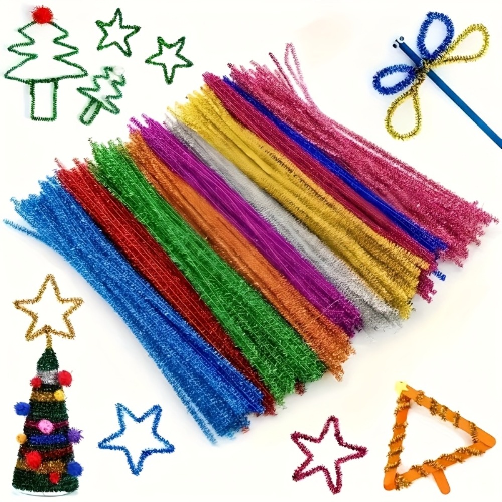 Art Craft House Making - 100Pcs 30cm Sparkling Plush Pipe Cleaners