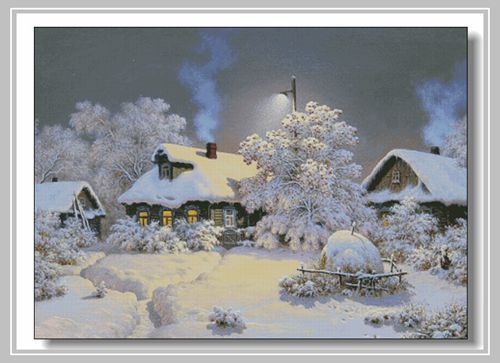 Art Craft Village - Winter village Embroidery Snowy cabin Scenery