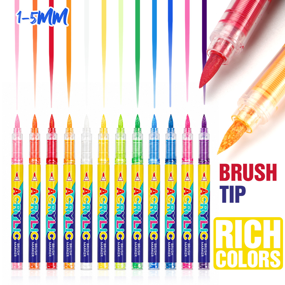 12 Colors Acrylic Brush Marker - огляд і ціна Art Craft Stationery